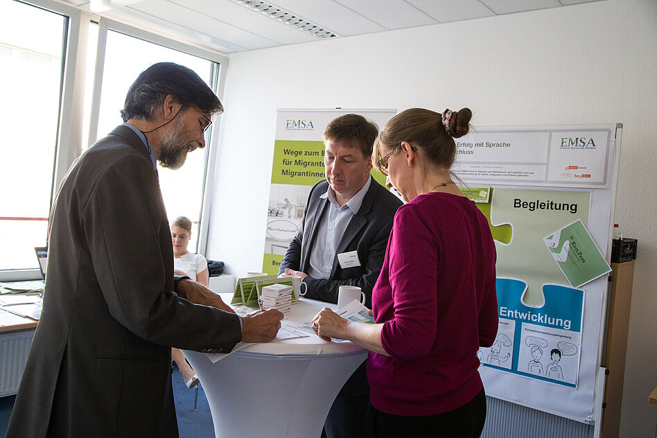 Aus Berlin präsentierten sich die Projekte EMSA, MAZAB sowie das Projekt HopOn, das eine Informationsplattform zur beruflichen Bildung für Neuankommende entwickelt.